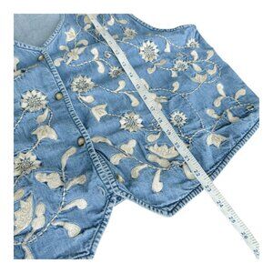 Fashion Bug Vintage Denim Vest Floral Embroidered  Gorp Teacher
